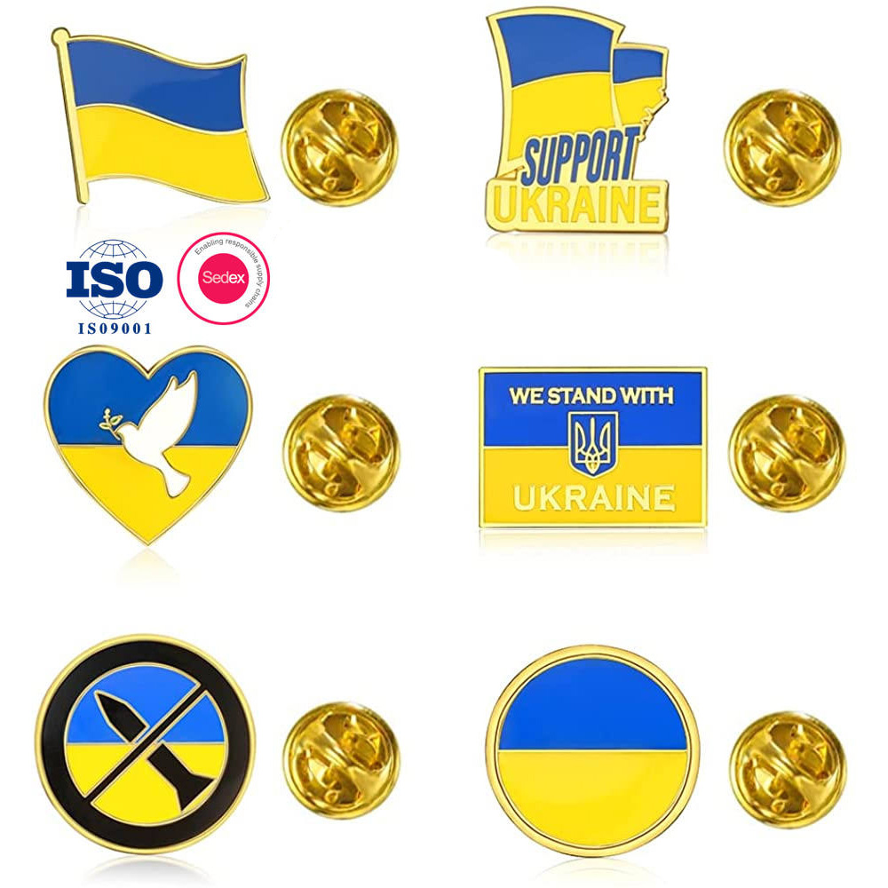 Hochwertige Druckkollektion Promotion patriotisch Abzeichen weicher Emaille Ukraine USA Freundschaftskreuz Flagge Pin