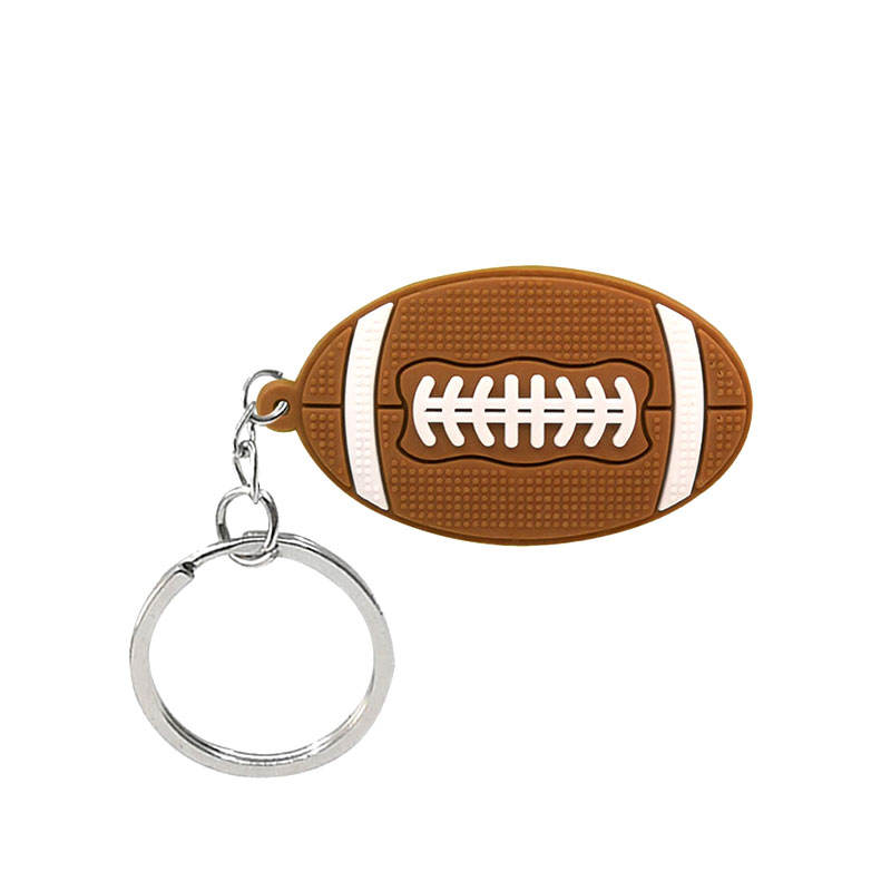 Benutzerdefinierte PVC Sport Rugby Baseball Fußballschlüsselkette Schlüsselring 2D Silicon Soft Rubber Football Schlüsselbund