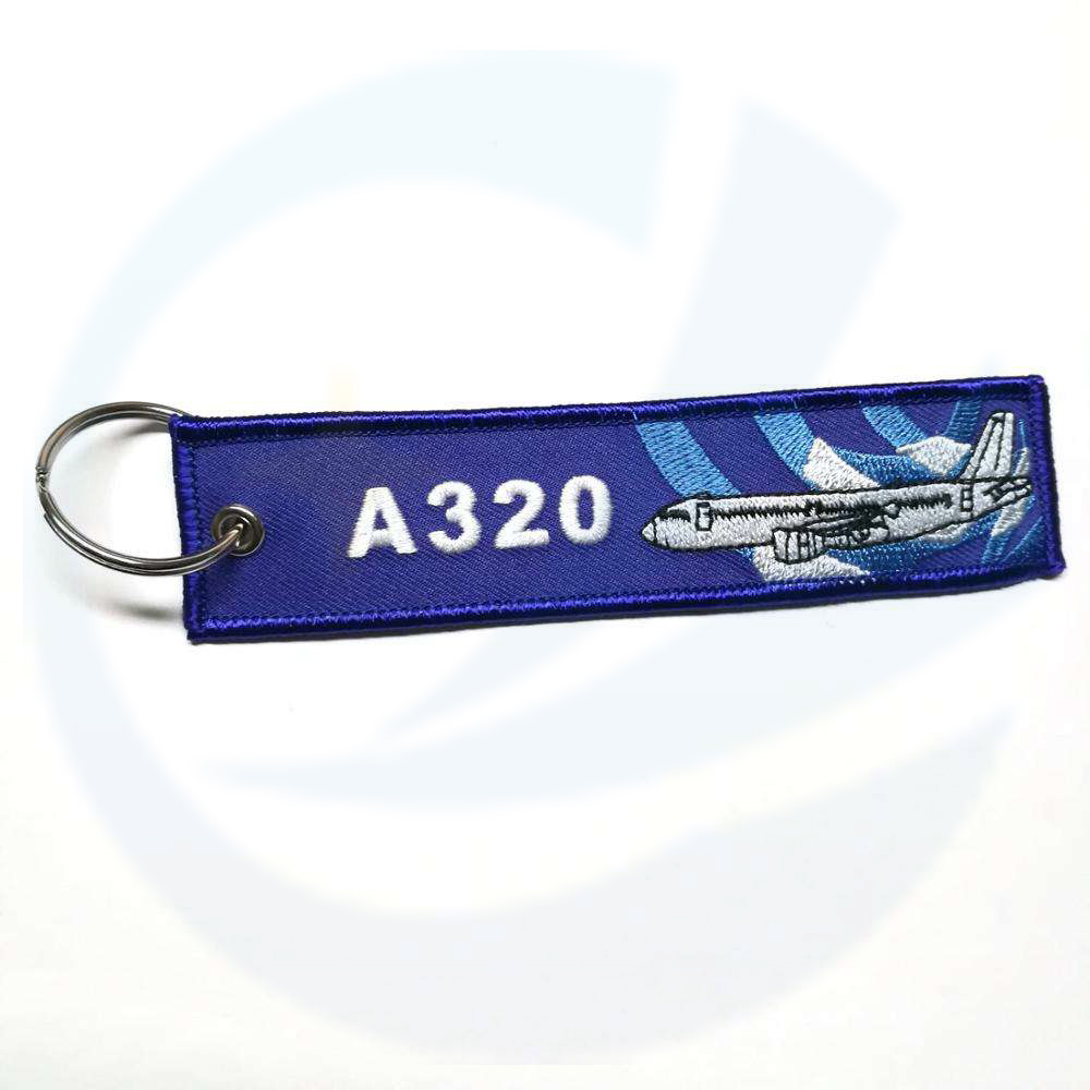 Benutzerdefinierte Airbus -Schlüsselring A320 Stickerei Schlüsselbundschlüssel Tag Polyester Stickerei Keychain