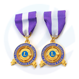 Metal Custom 3D Lions Club Revers Pin Medallas de Metal Honourable Medal Campaign Event rotierende Medaillen mit kurzem Band