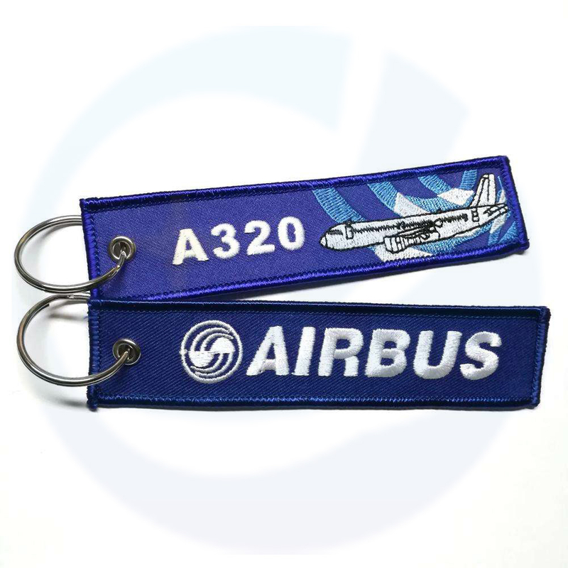 Benutzerdefinierte Airbus -Schlüsselring A320 Stickerei Schlüsselbundschlüssel Tag Polyester Stickerei Keychain