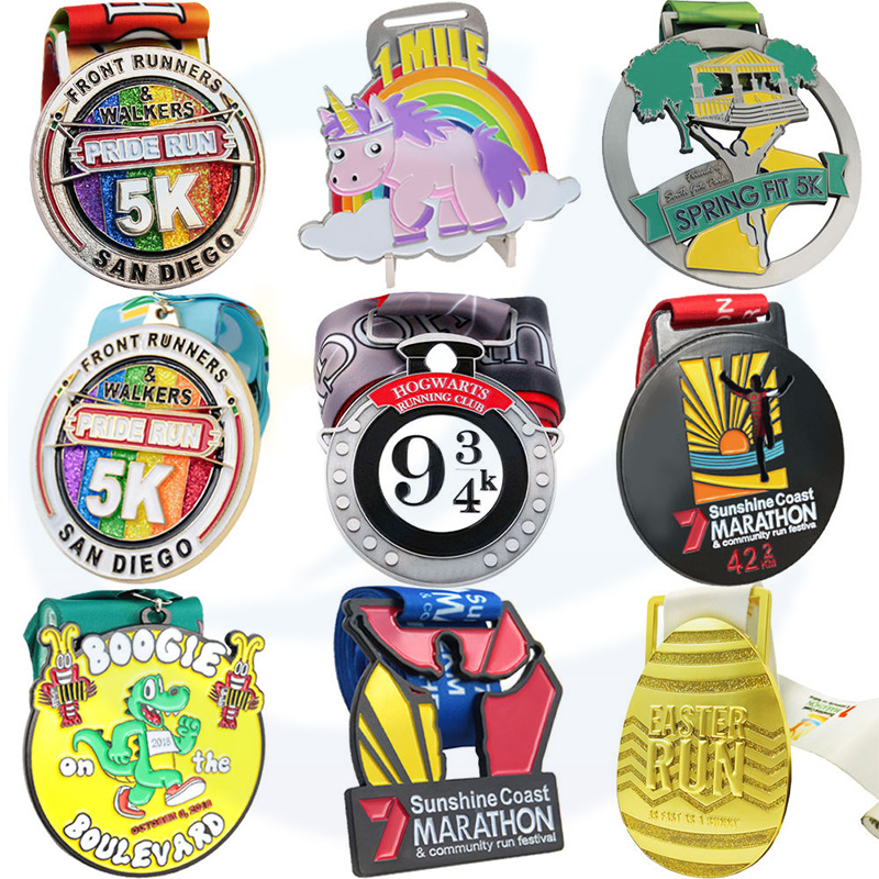 Customisierte gebürstete Silbermetall 5K Logo geformte Emaille Run Medal Farbe