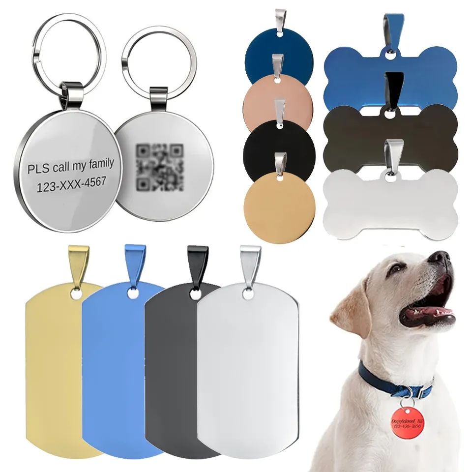 Benutzerdefinierte Lasergravur -Logo Pet Tag Metall Blank Sublimation Hunde -ID -Tags Edelstahl Silber Key Hunde Tag mit Schlüsselbund