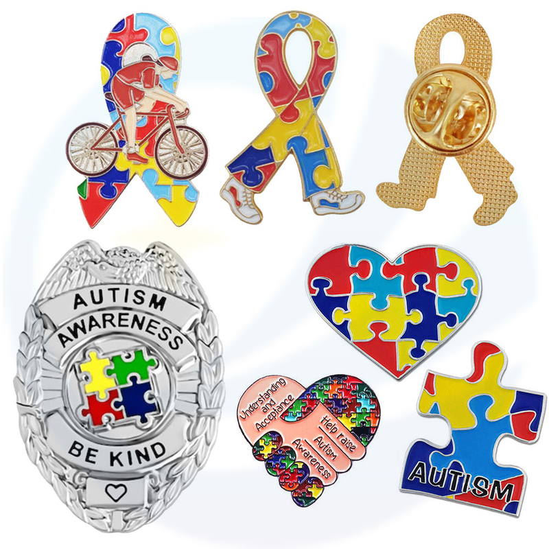 Benutzerdefinierte Ribbon Herz Puzzle Stück Brosche Revers Stift Badge Metall Emaille Autismus Bewusstsein Pin