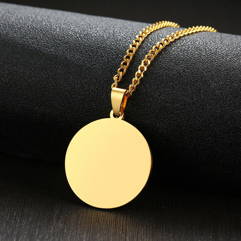 Personalisierter Edelstahl runder Charme 18K Gold Schmuck graviertes benutzerdefiniertes Logo Rechteck Herz Anhänger Tags Halskette