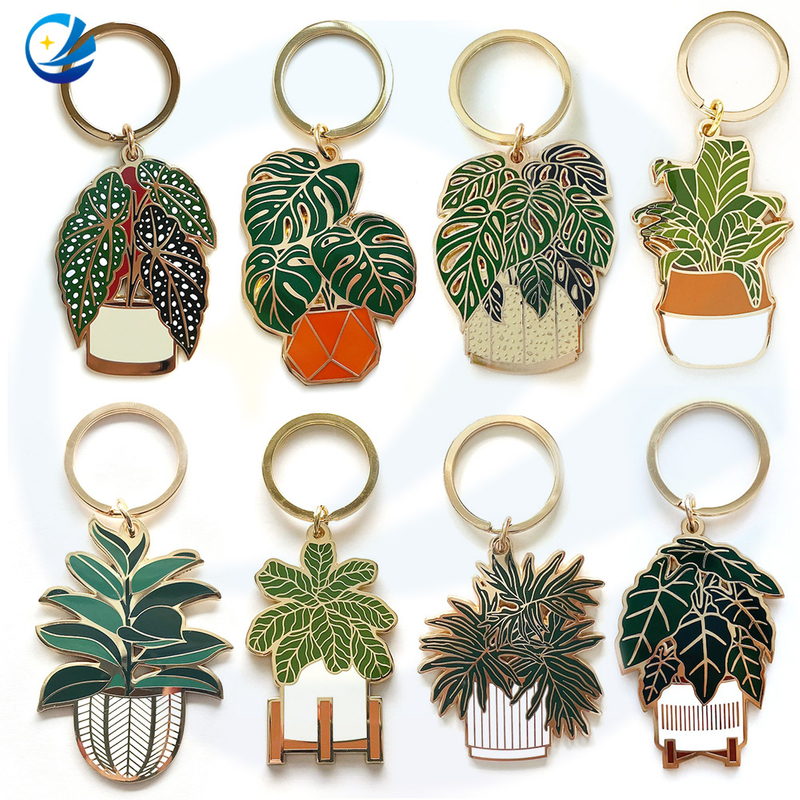 Fertigung maßgeschneidertes Design Hart Emaille Monstera Blatttopftopf Pflanze Schlüsselanhänger Keyrings Anhänger Custom Plant Schlüsselbund