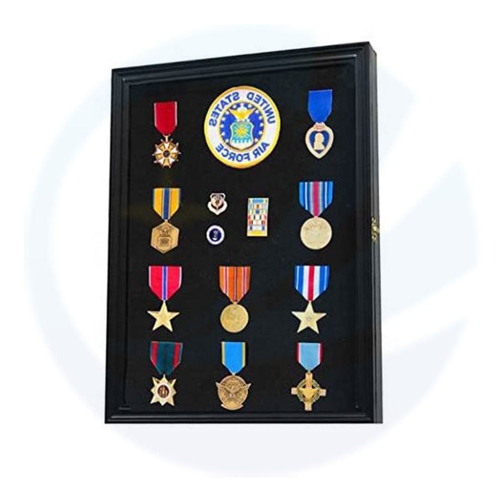 Custom 11x14 Schwarzes Holz 3d Deep Beach Tags Bänder Insignia Patches Pins Medaillen Militärauflage Kabinett Schattenbox
