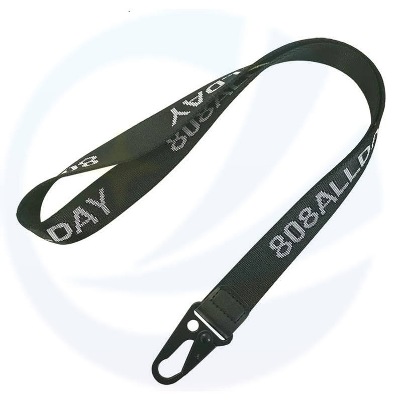 Benutzerdefinierte Logo -Nackengurt Lanyard Keine minimale Bestellung dickes Polyester -Gurtband Sticked Jacquard 2,5 cm gewebte Lanyards mit Karabiner