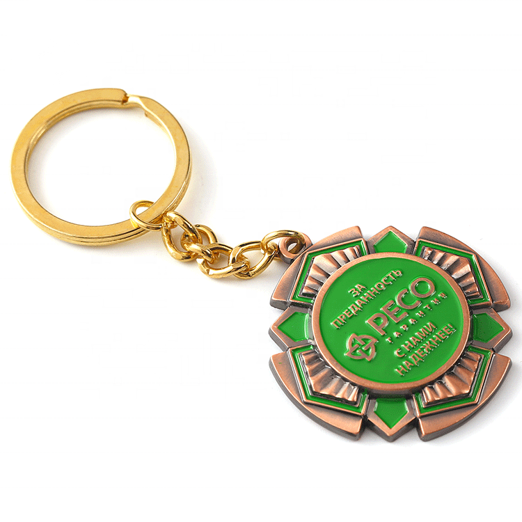 Großhandel YC Geschenke Factory Machen Sie personalisierte Schlüsselanhänger 3D -Gravel Russland Company Logo Bronze Metallmedaille Abzeichen Keyrings Benutzerdefinierte Schlüsselbeine