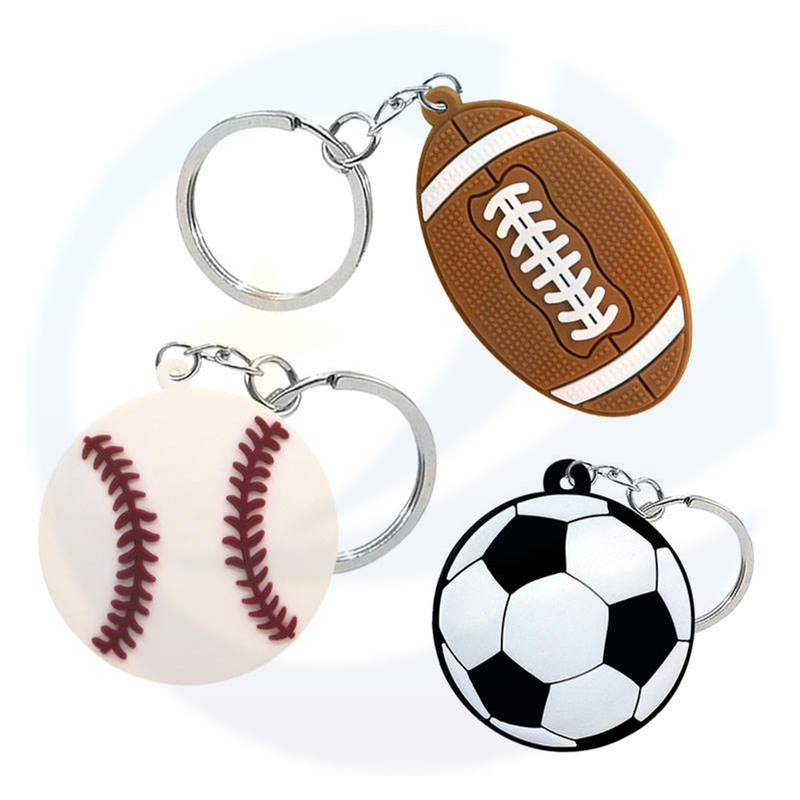 Benutzerdefinierte PVC Sport Rugby Baseball Fußballschlüsselkette Schlüsselring 2D Silicon Soft Rubber Football Schlüsselbund