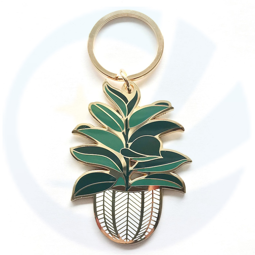 Fertigung maßgeschneidertes Design Hart Emaille Monstera Blatttopftopf Pflanze Schlüsselanhänger Keyrings Anhänger Custom Plant Schlüsselbund