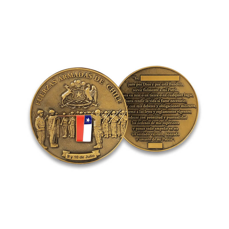 Maker Custom Metal Antique Gold 3D Militär Chile Challens Münzen