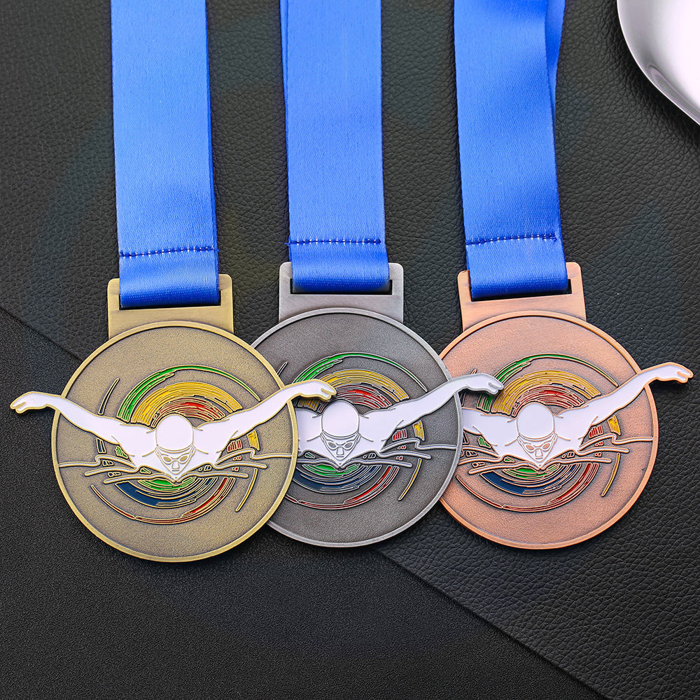 Custom Sports Medal Manufactural 3D Finisher Road Mountain Bike Radsportmedaille Gold Silber Schwimmmedaille mit Band