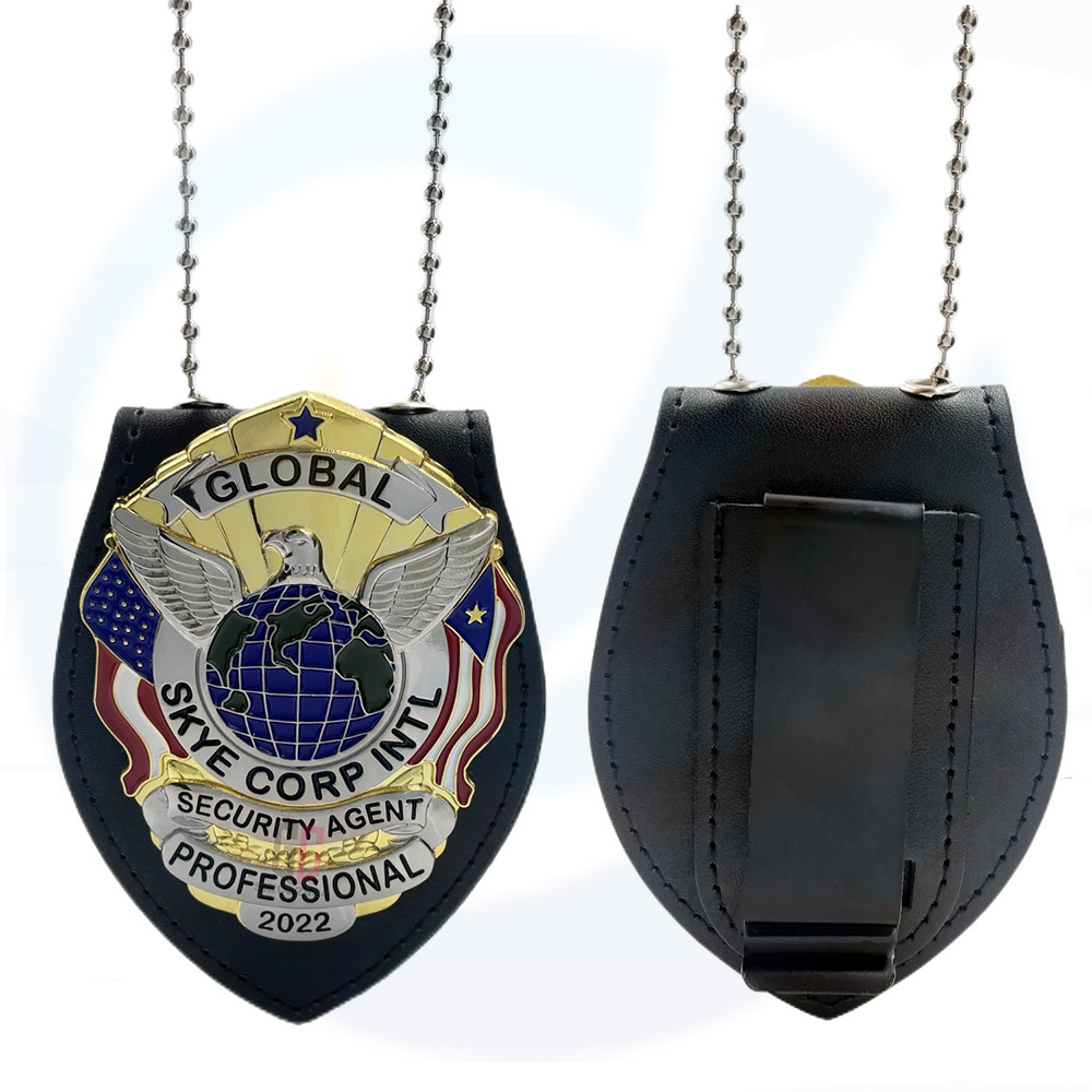 15 Jahre Fabrik Custom Metal Security Badge mit Lederbrieftaschehalter