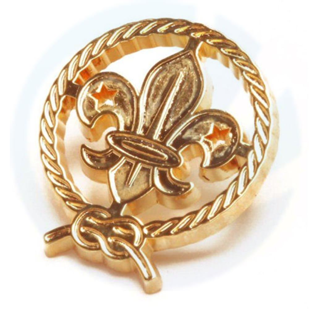 Hochwertige antike Kupfer Metall Lilly Lapel Pin Rundform Scouts Sport Pin Abzeichen für Souvenir