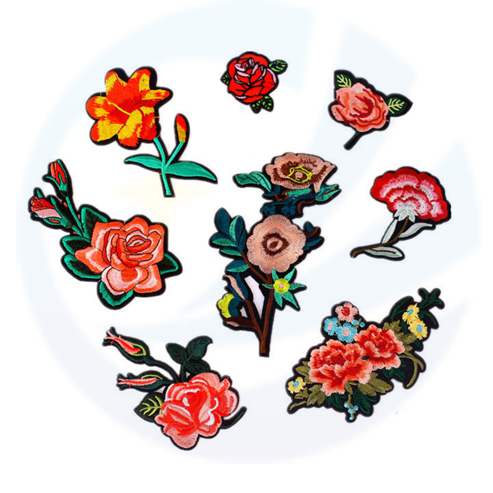 Großhandel benutzerdefinierte Stickereien Blumenflecken Roseneisen auf Flecken Blumen Applique Kleidung Patch Patch