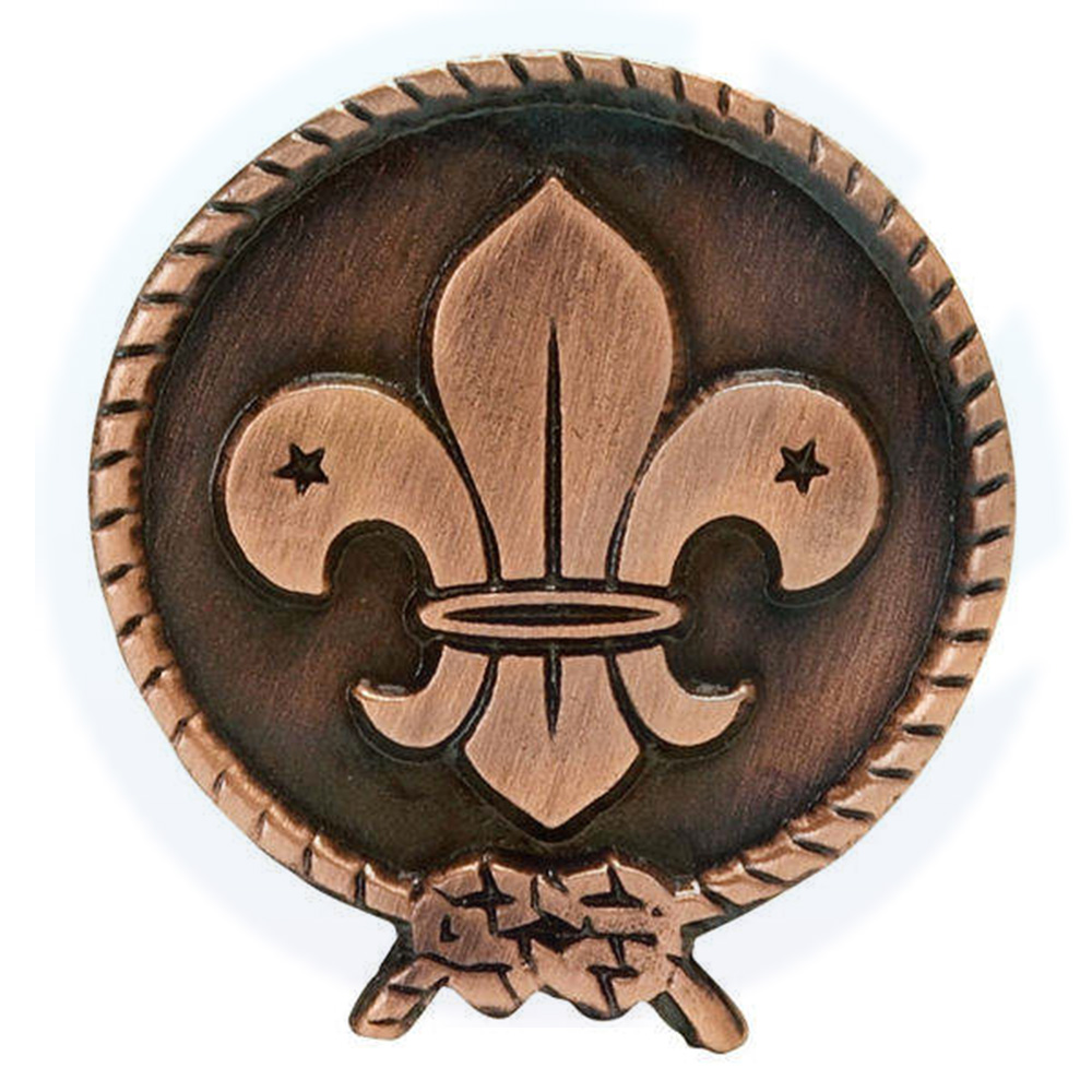 Hochwertige antike Kupfer Metall Lilly Lapel Pin Rundform Scouts Sport Pin Abzeichen für Souvenir